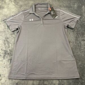 Under Armour Polo Shirt Womens‎ Medium Gray Short Sleeve Golf Athletic NEW